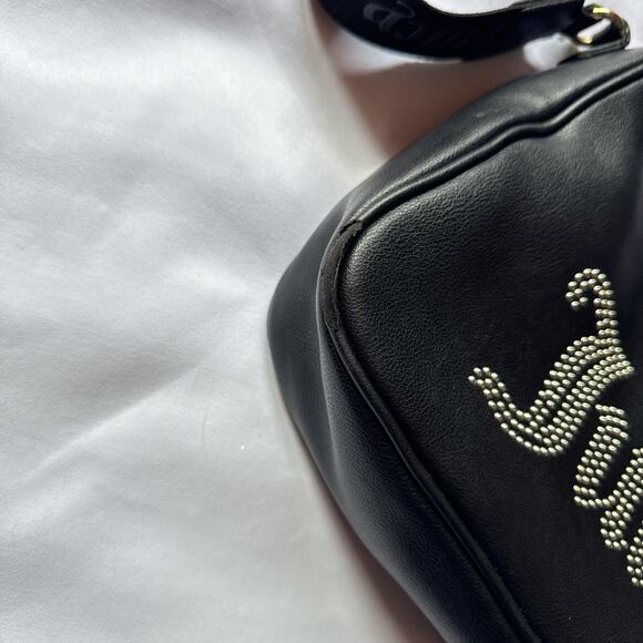 Juicy Couture Black Crossbody Bag Rhinestone Logo Adjustable Designer Minimal - Picture 6 of 8